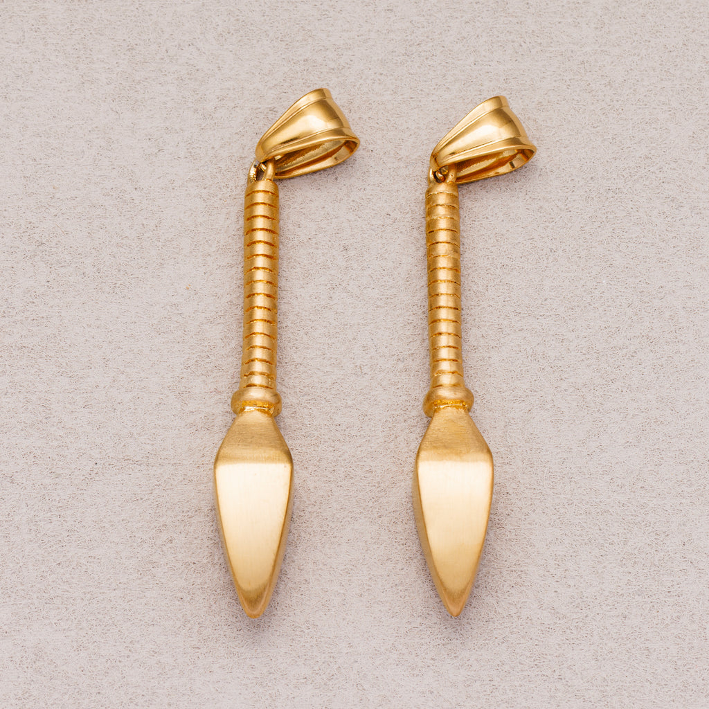 Gold PVD Stainless Steel Vintage Ribbed Spear Pendant