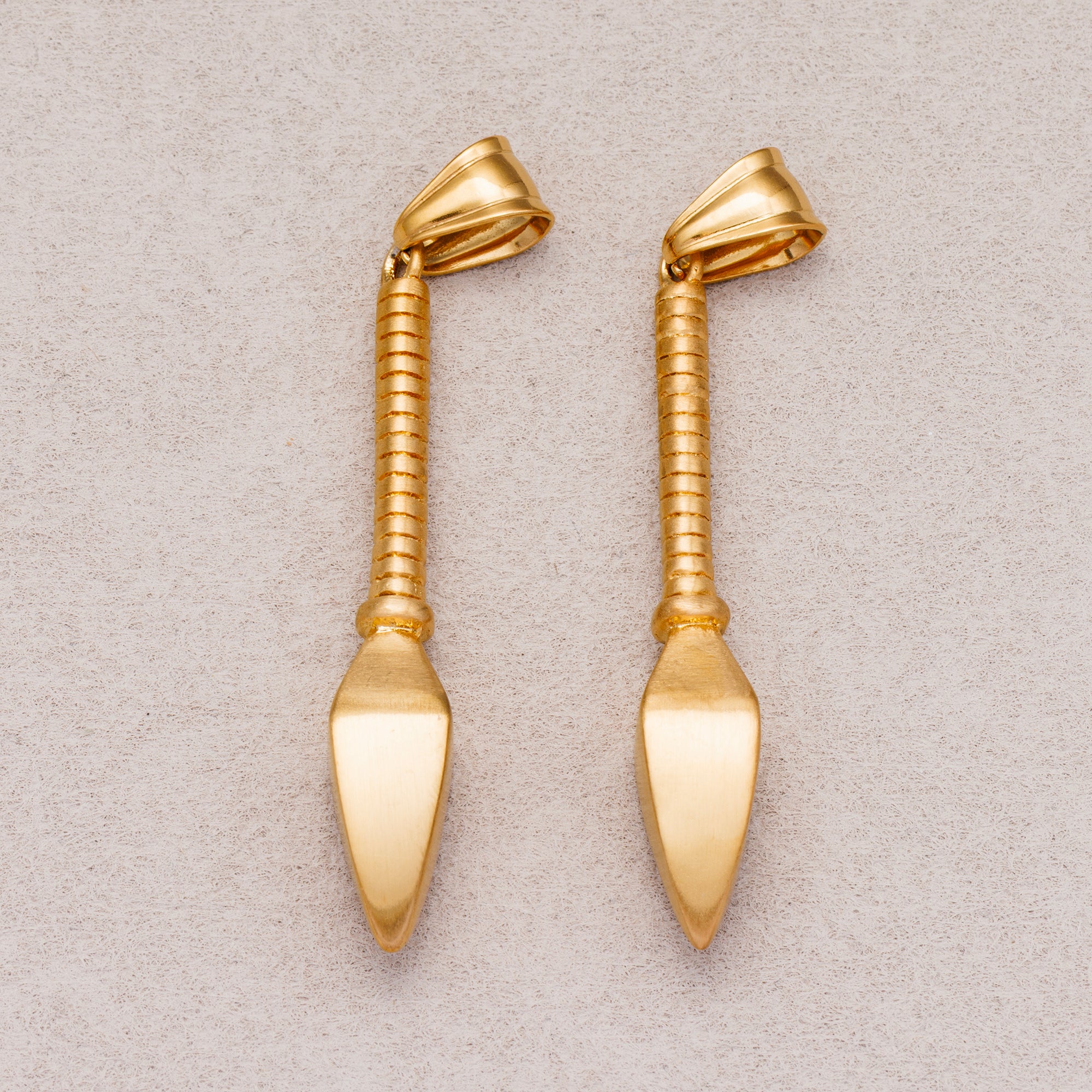Gold PVD Stainless Steel Vintage Ribbed Spear Pendant
