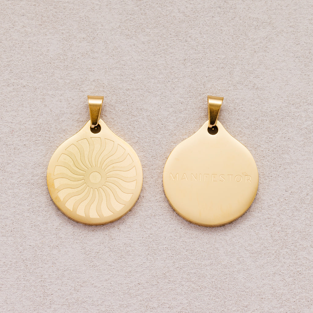 Gold PVD Stainless Steel Celestial Sun Rays Medallion Pendant Bohemian Charm