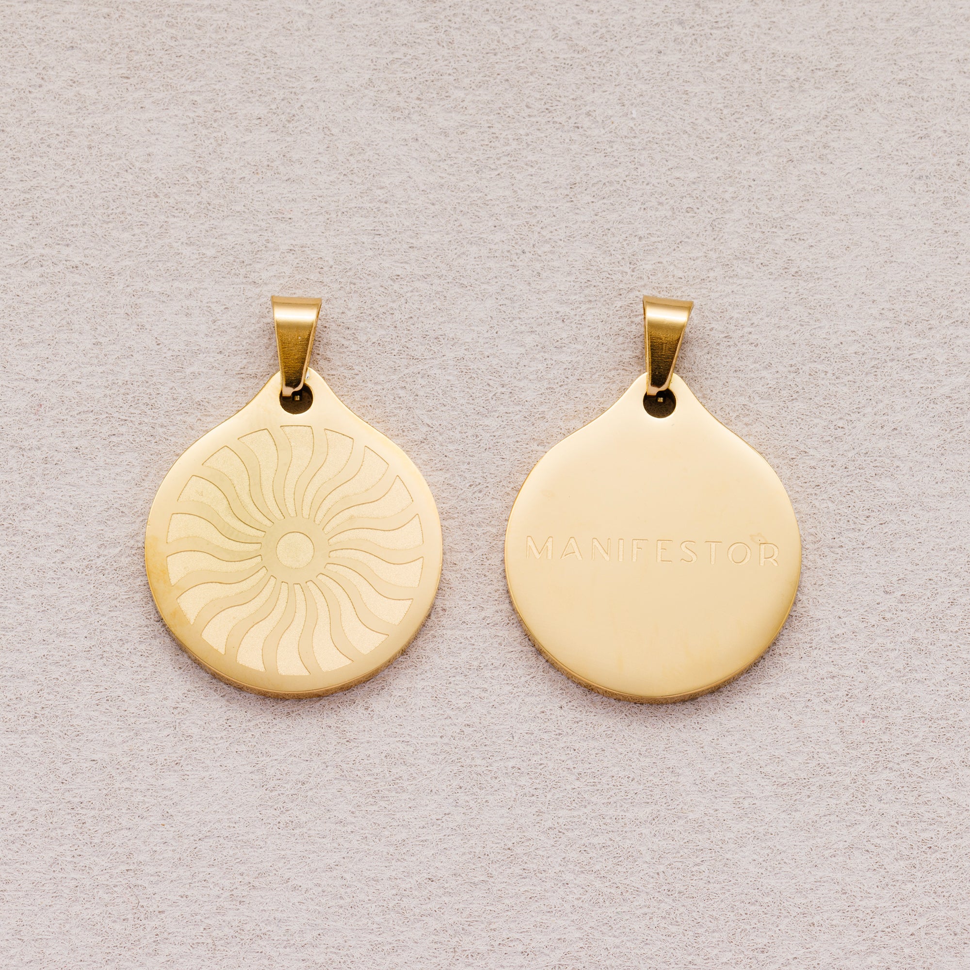 Gold PVD Stainless Steel Celestial Sun Rays Medallion Pendant Bohemian Charm