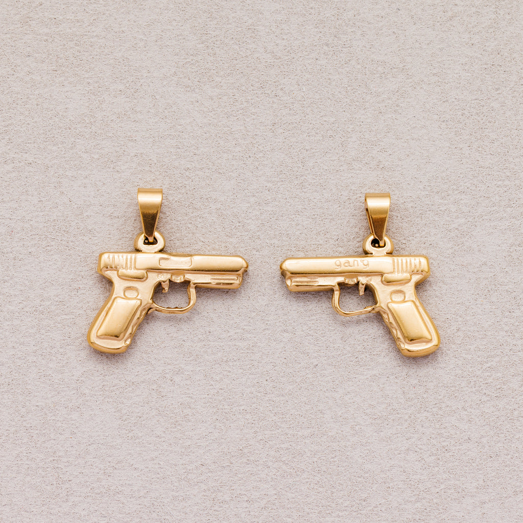 Gold PVD Stainless Steel Handgun Pistol Pendant Charm