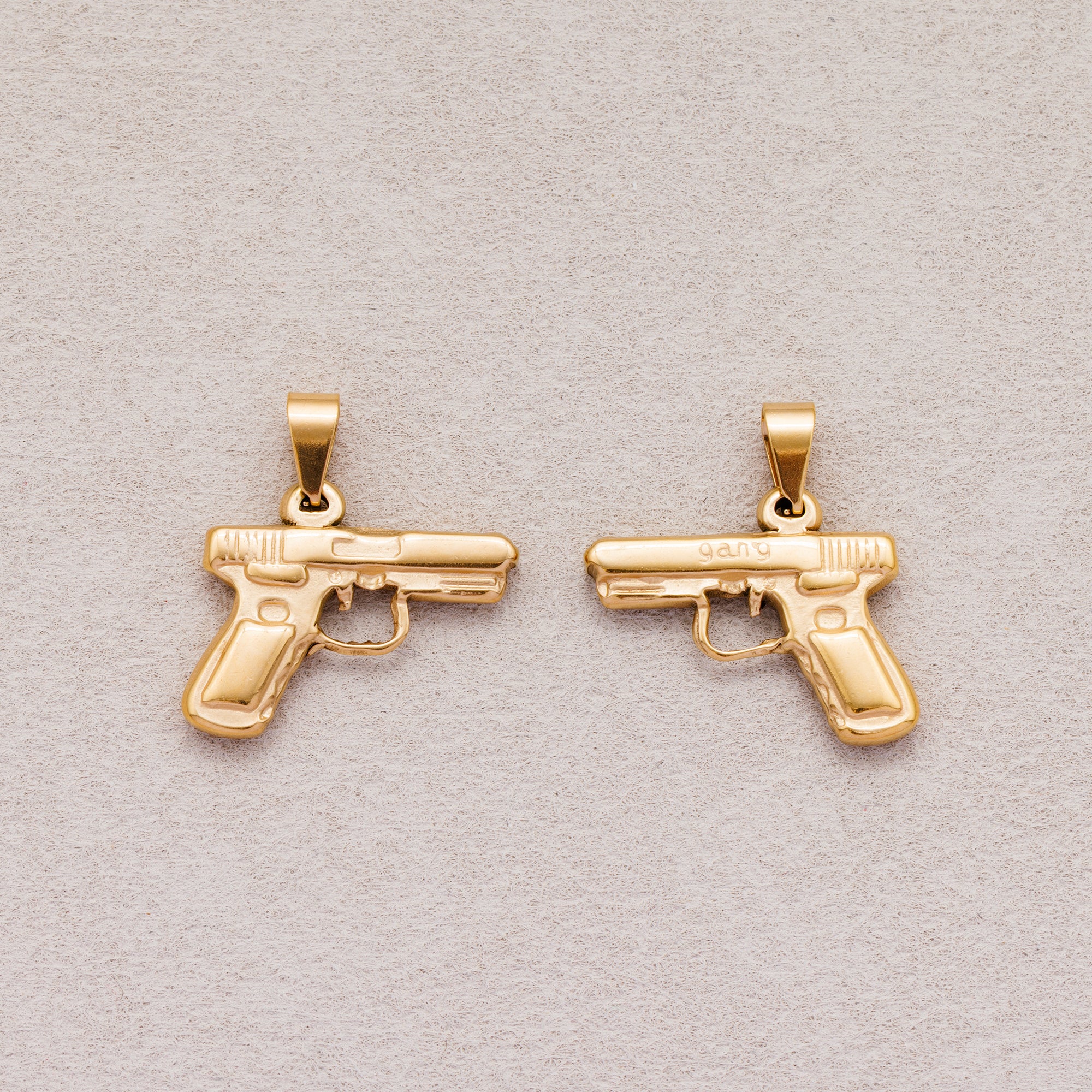 Gold PVD Stainless Steel Handgun Pistol Pendant Charm