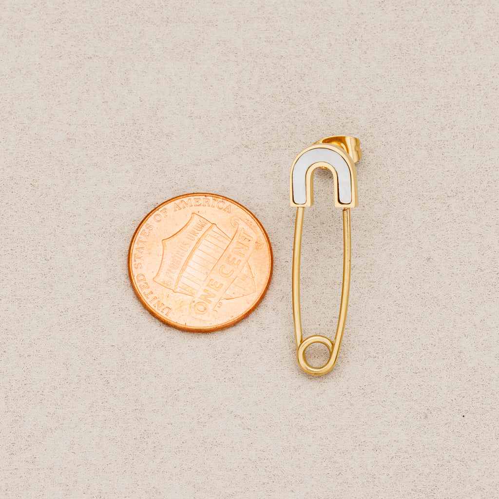 Launch Promo: 24K Gold PVD Stainless Steel Mother Of Pearl Safety Pin Stud Earring