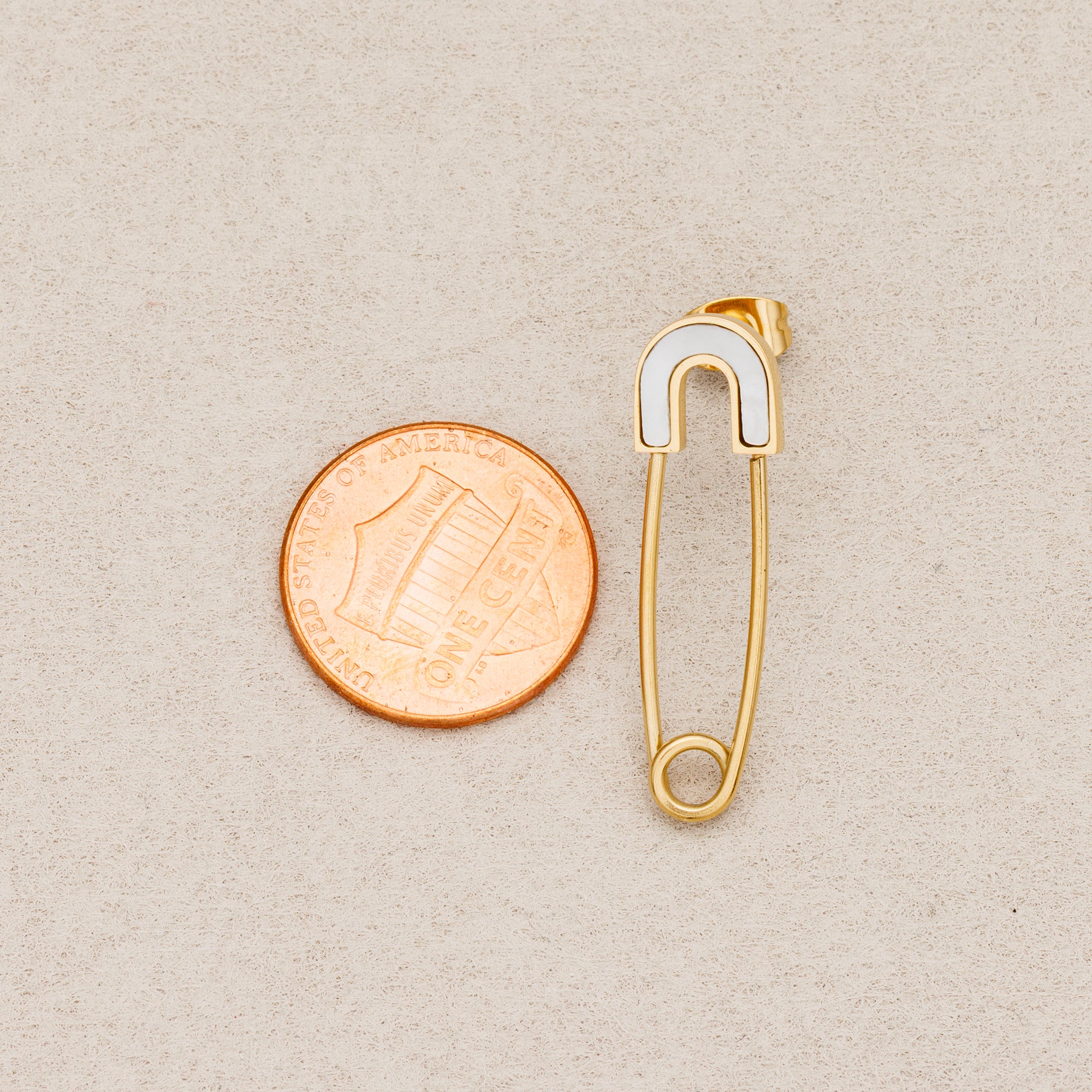 Launch Promo: 24K Gold PVD Stainless Steel Mother Of Pearl Safety Pin Stud Earring