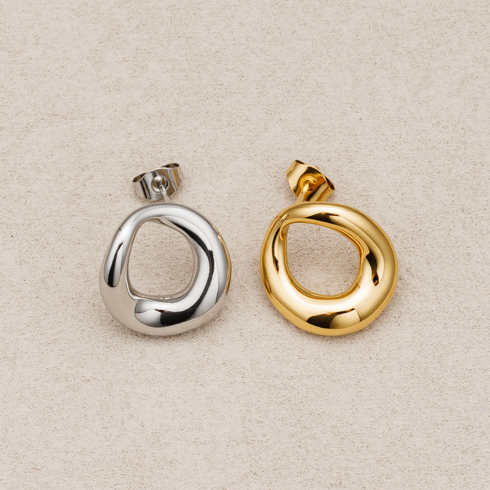 Launch Promo: 24K Gold PVD Stainless Steel Asymmetric Hoop Earring in Gold & Silver