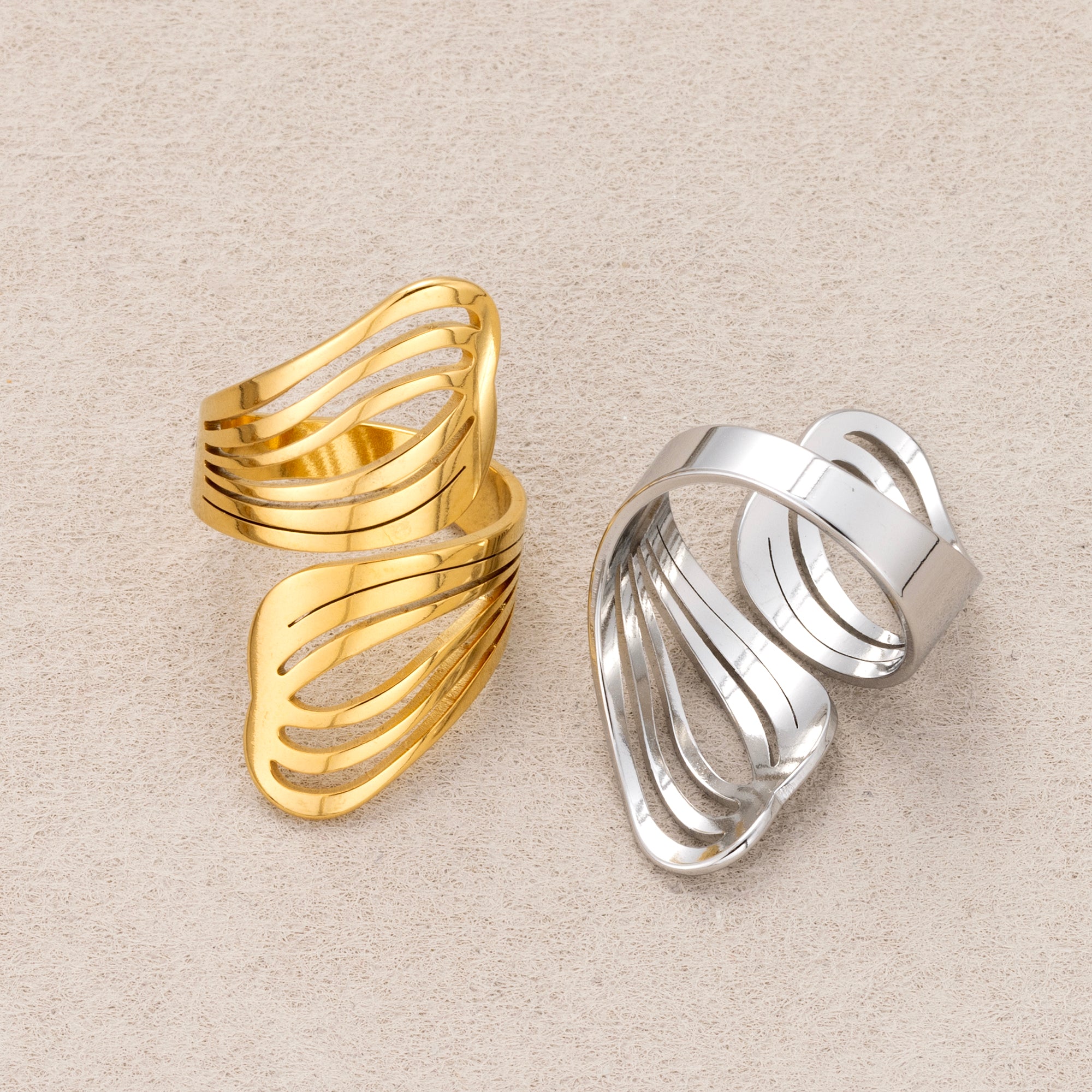 Gold PVD Stainless Steel Spiral Wave Adjustable Ring