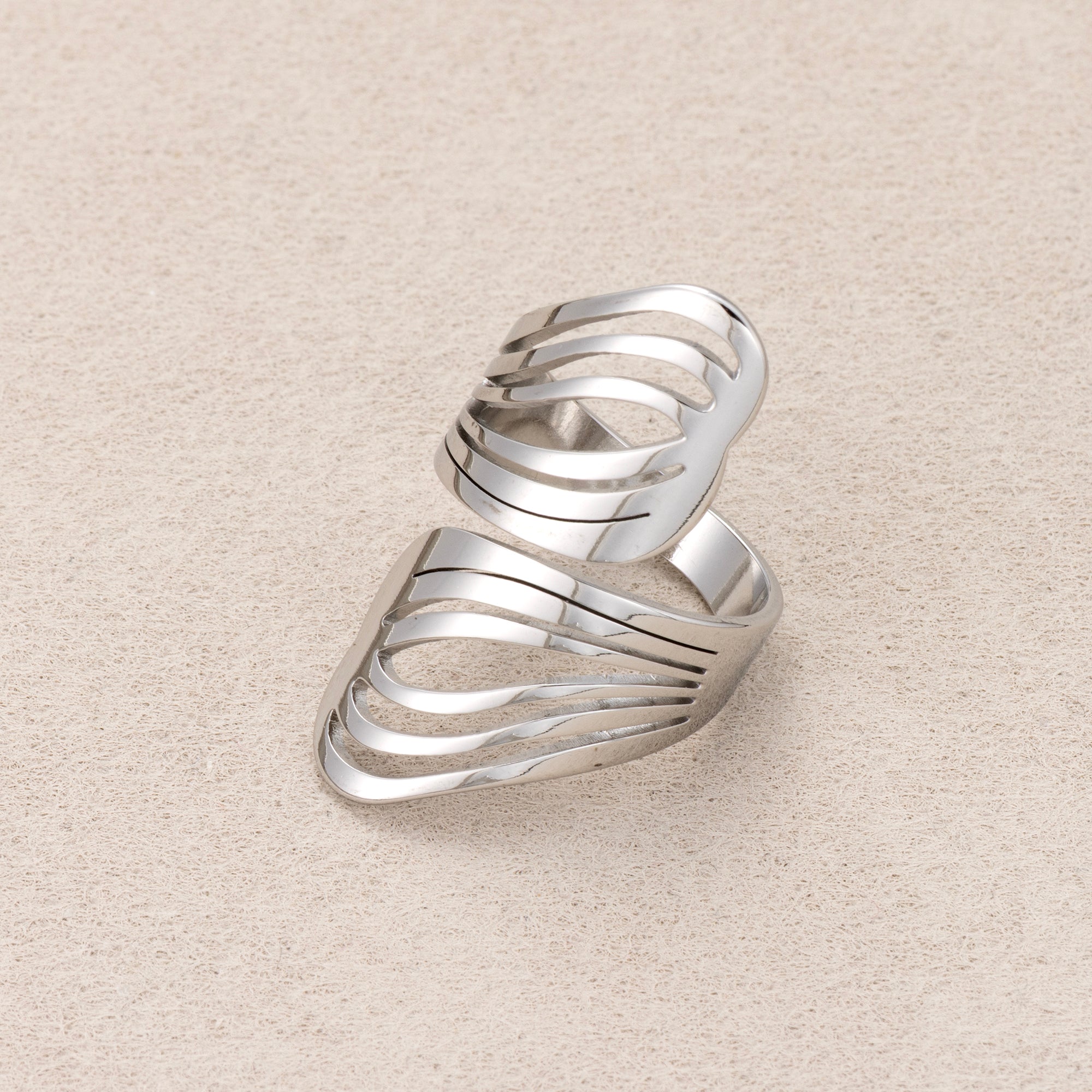Gold PVD Stainless Steel Spiral Wave Adjustable Ring