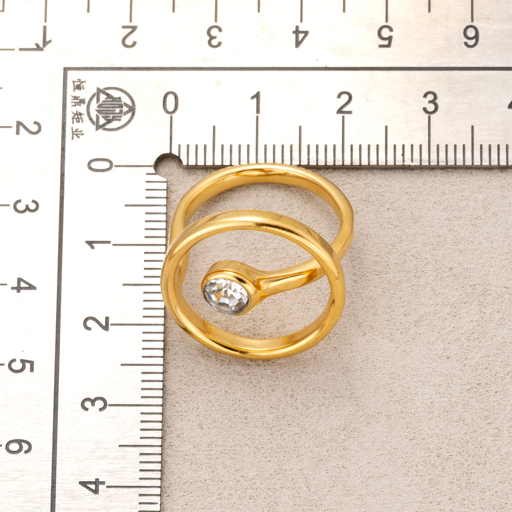 Gold PVD Stainless Steel Solitaire Bezel CZ Geometric Open Circle Ring