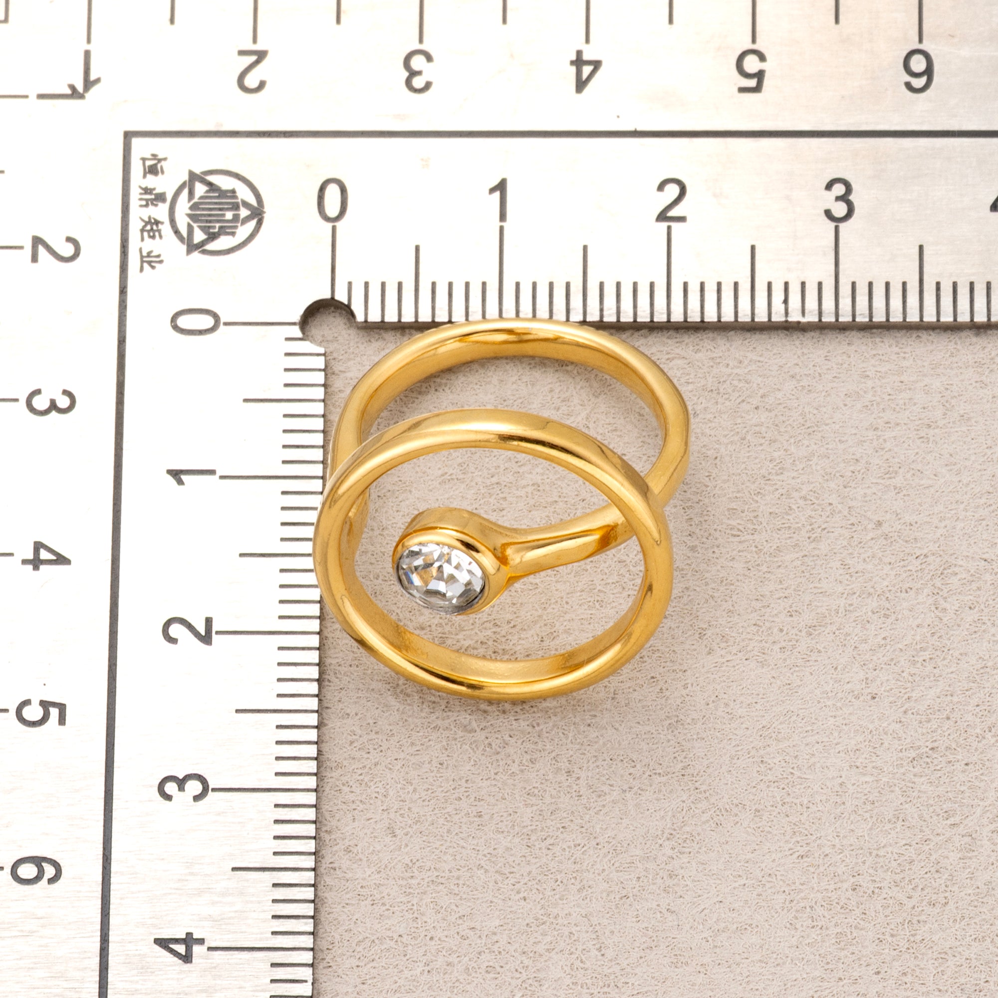 Gold PVD Stainless Steel Solitaire Bezel CZ Geometric Open Circle Ring
