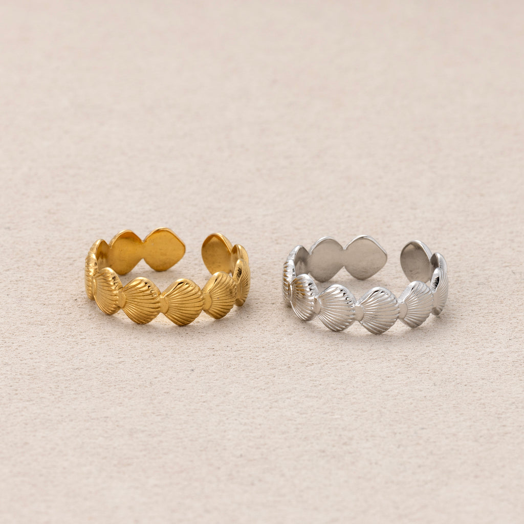 Gold PVD Stainless Steel Ocean Seashell Nautical Adjustable Ring