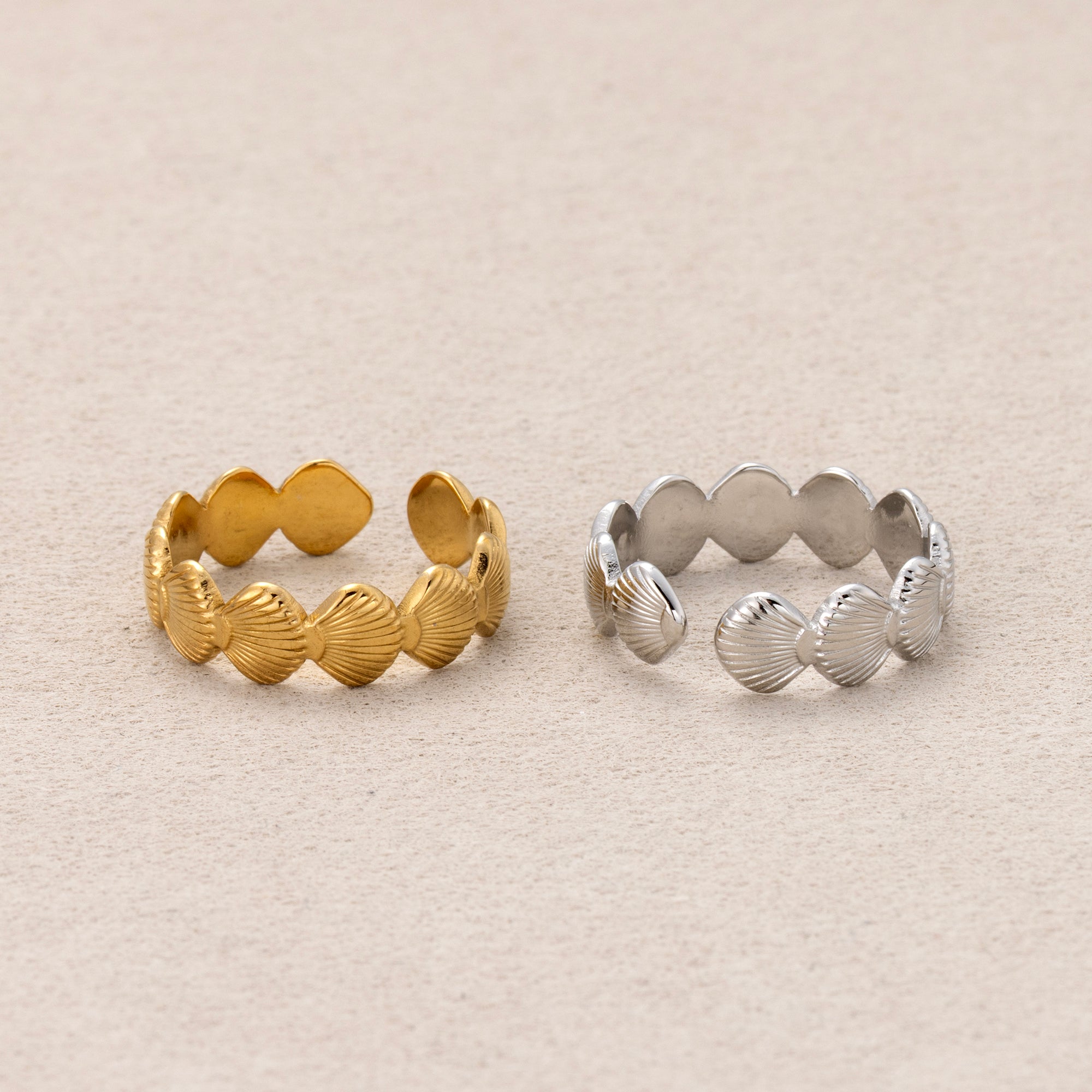 Gold PVD Stainless Steel Ocean Seashell Nautical Adjustable Ring