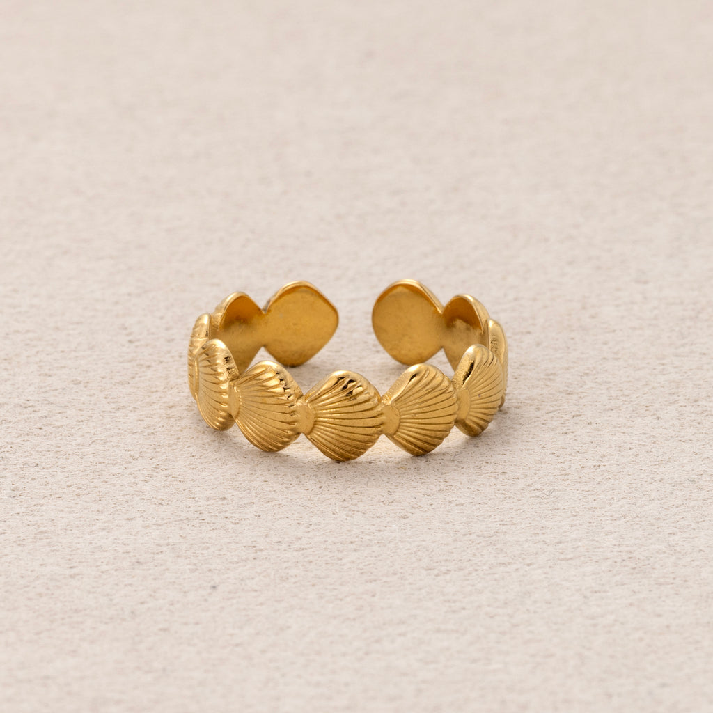 Gold PVD Stainless Steel Ocean Seashell Nautical Adjustable Ring