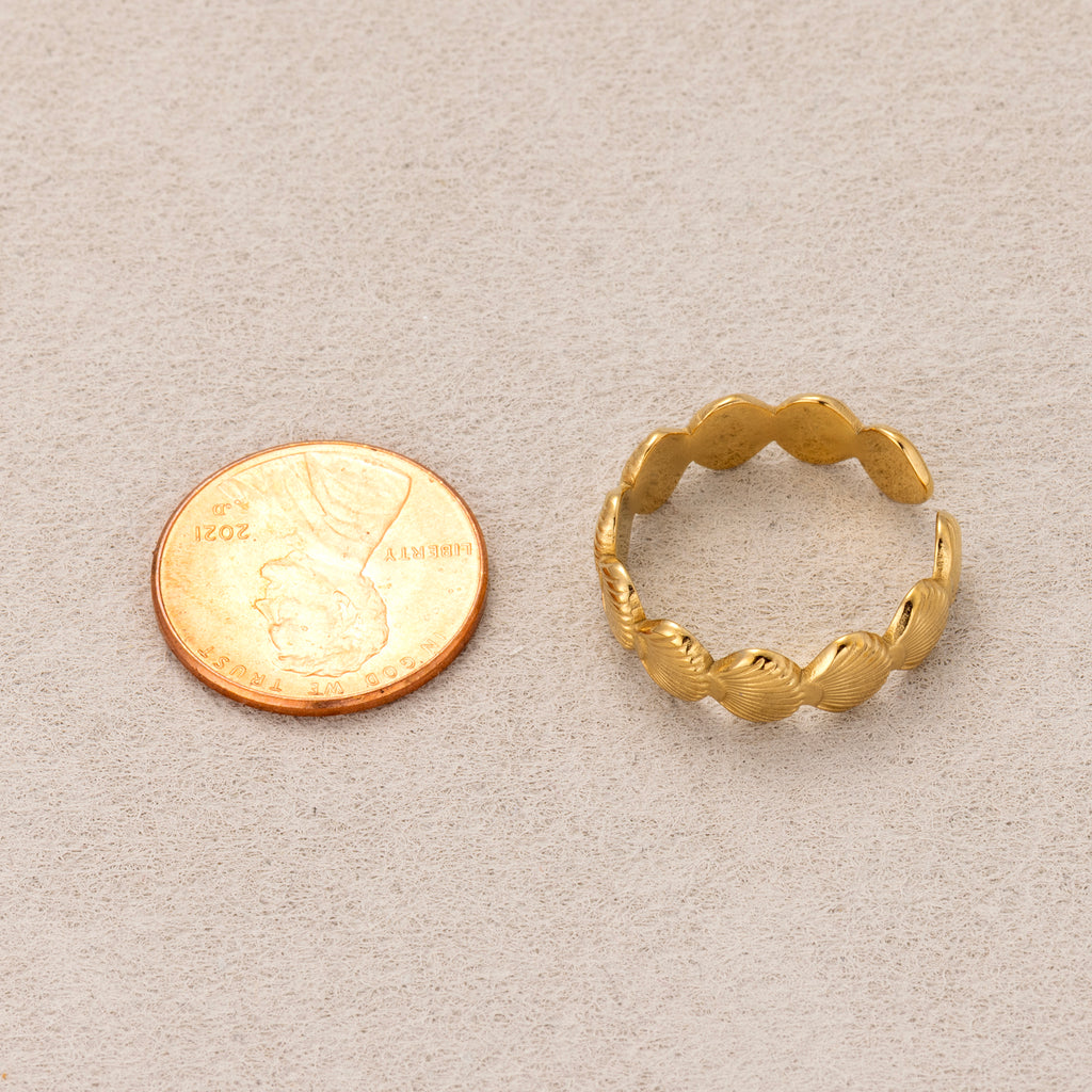 Gold PVD Stainless Steel Ocean Seashell Nautical Adjustable Ring