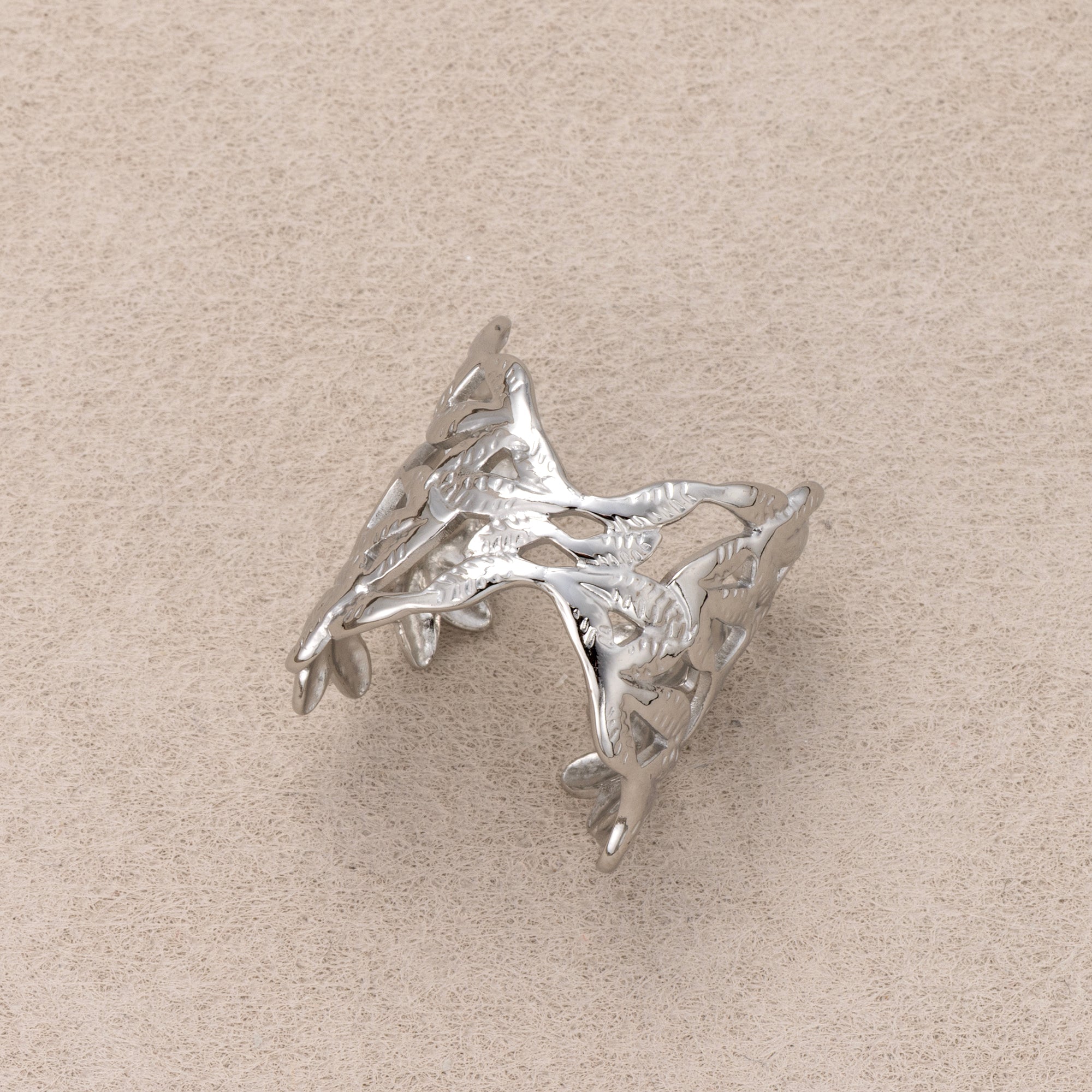 Gold PVD Stainless Steel Leaf Branch Adjustable Statement Ring