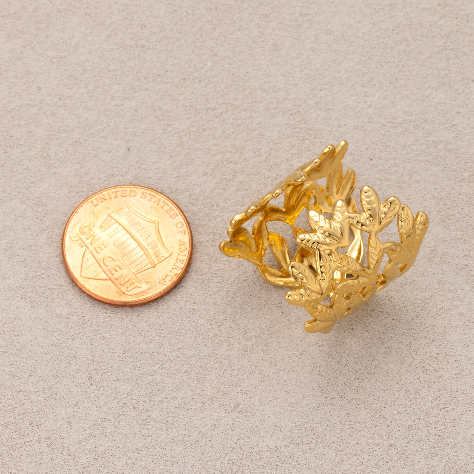 Gold PVD Stainless Steel Leaf Branch Adjustable Statement Ring