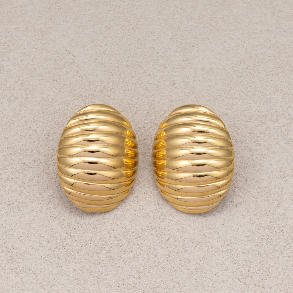 Gold PVD Stainless Steel Vintage Ribbed Dome Stud Earrings