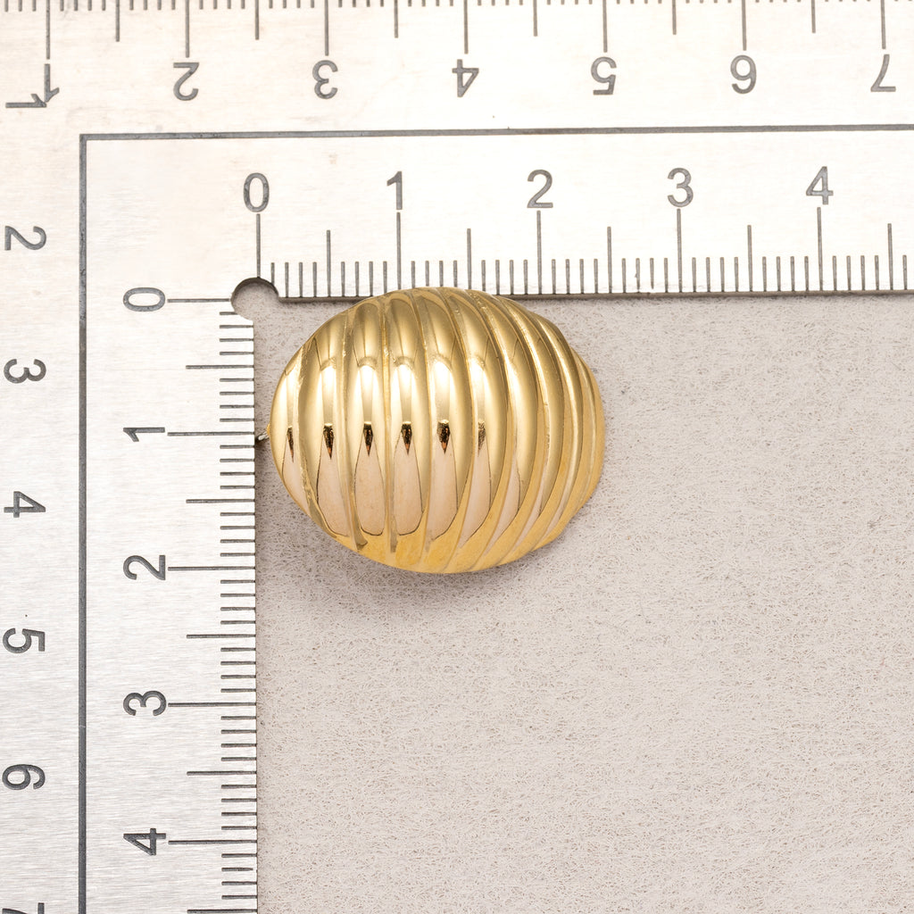 Gold PVD Stainless Steel Vintage Ribbed Dome Stud Earrings