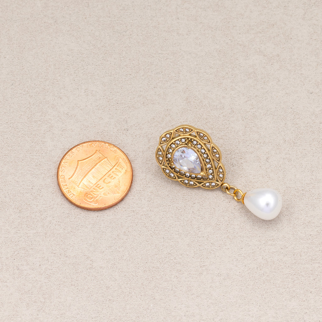 Gold PVD Stainless Steel Shell Pearl Vintage Teardrop Stud Earrings