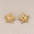 Gold PVD Stainless Steel Micro Paved CZ Puffy Celestial Star Stud Earrings