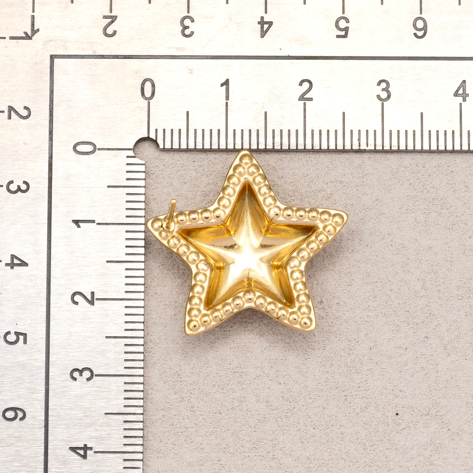 Gold PVD Stainless Steel Micro Paved CZ Puffy Celestial Star Stud Earrings