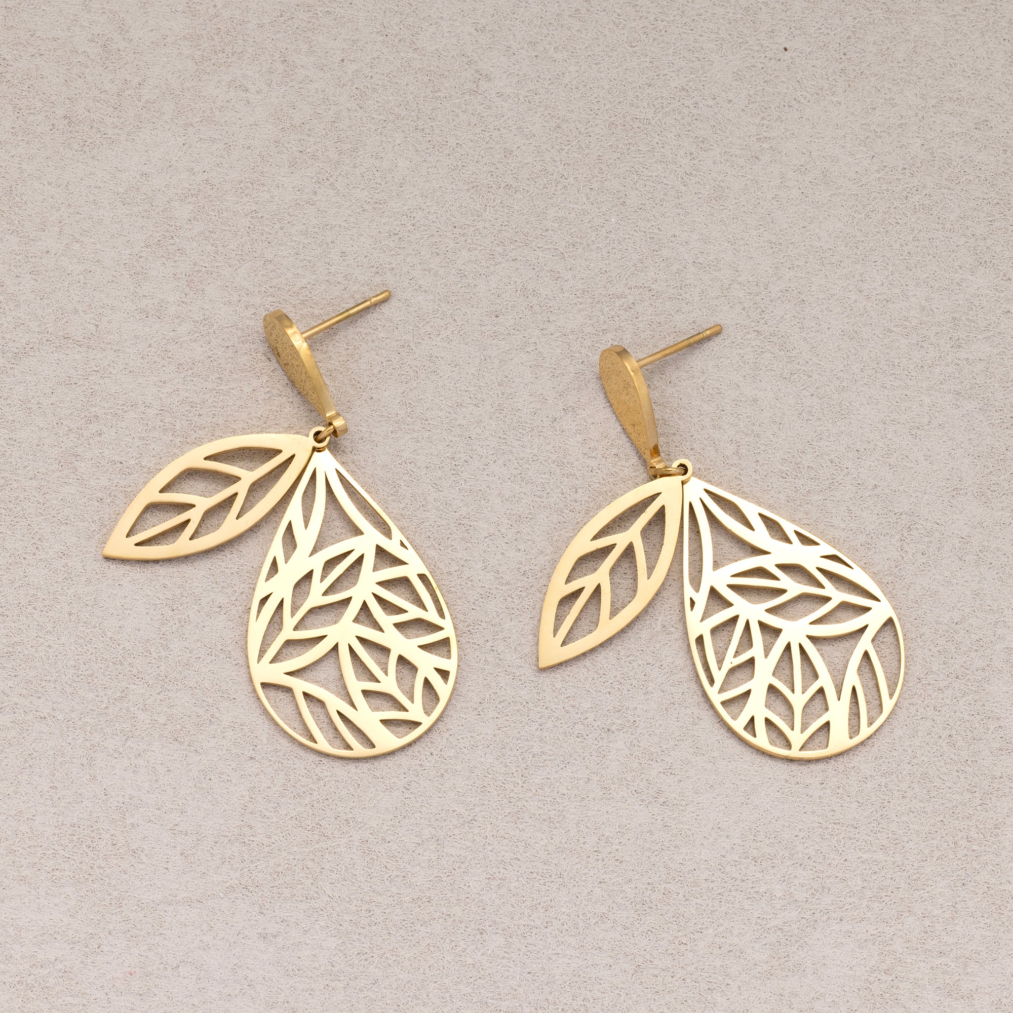 Gold PVD Stainless Steel Plain Flat Teardrop Stud Earrings