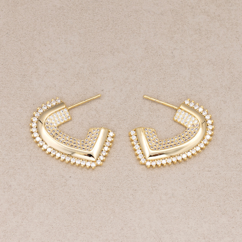 24K Gold Plated Micro Paved CZ Half Heart Stud Earrings