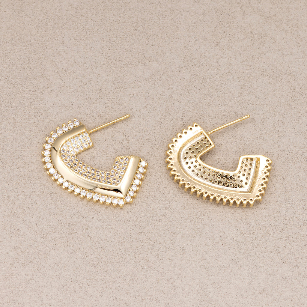 24K Gold Plated Micro Paved CZ Half Heart Stud Earrings