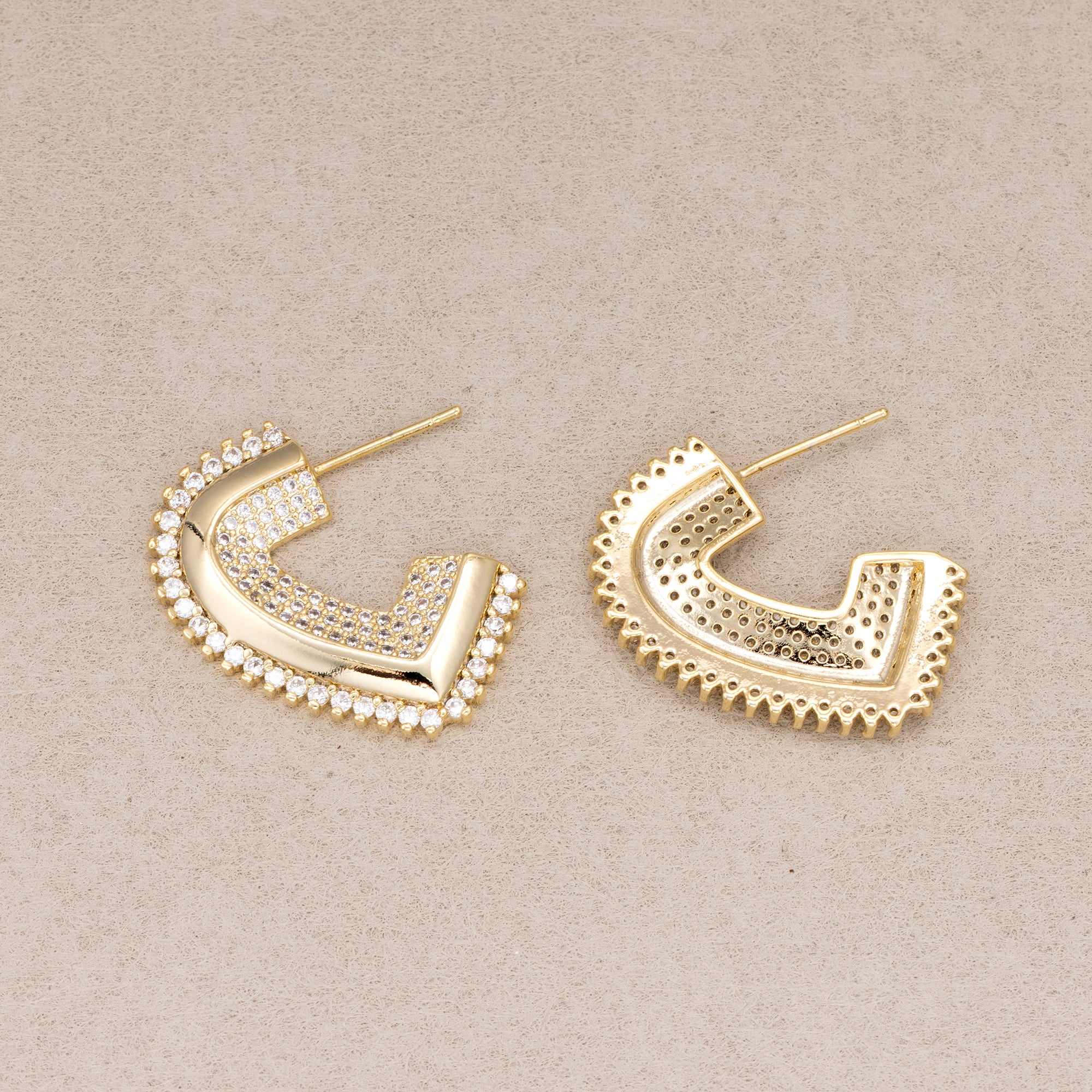 24K Gold Plated Micro Paved CZ Half Heart Stud Earrings