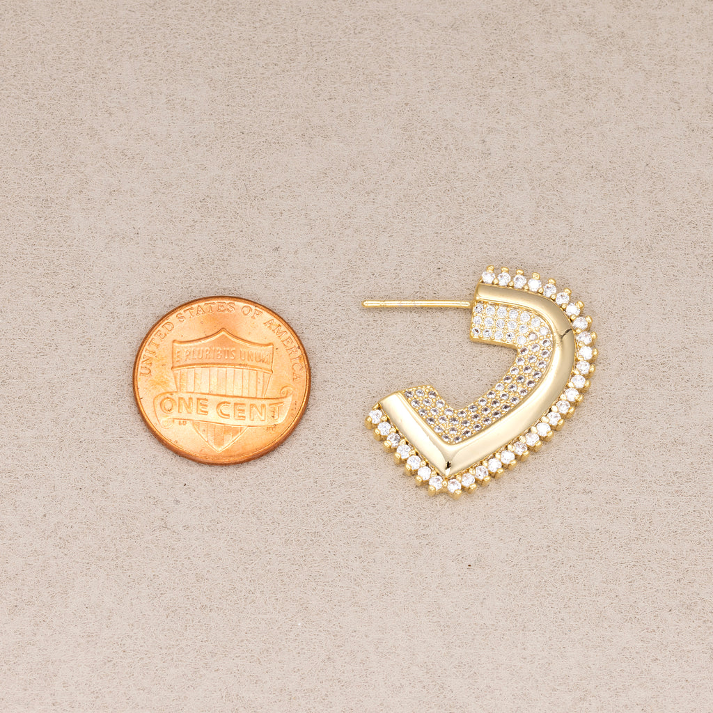 24K Gold Plated Micro Paved CZ Half Heart Stud Earrings