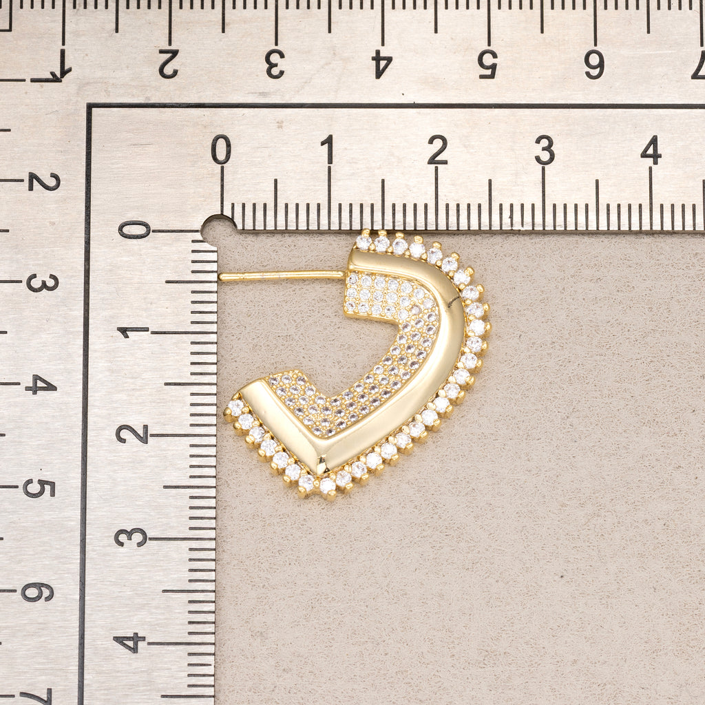 24K Gold Plated Micro Paved CZ Half Heart Stud Earrings