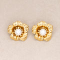 Gold PVD Stainless Steel Shell Pearl Mini Flower Stud Earrings