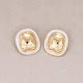 Gold PVD Stainless Steel Irregular Round Enamel Border Stud Earrings