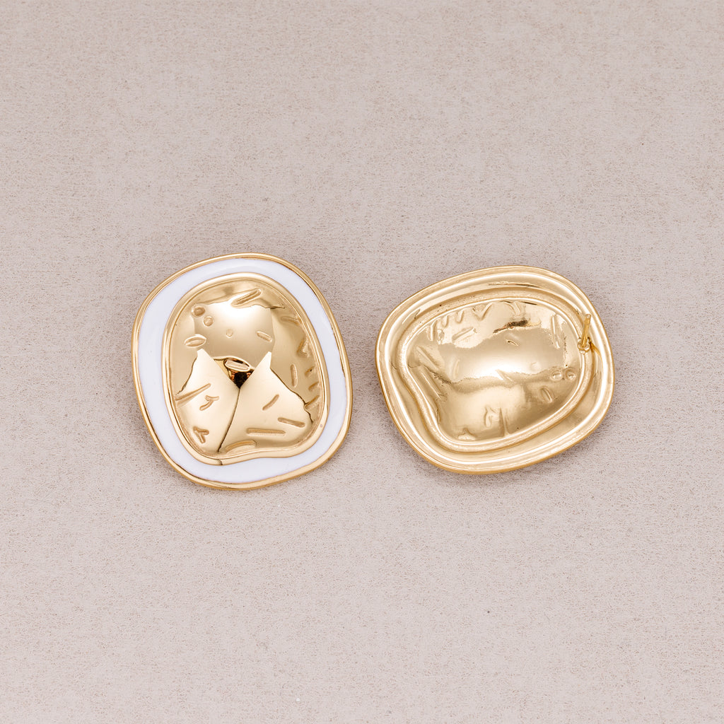 Gold PVD Stainless Steel Irregular Round Enamel Border Stud Earrings