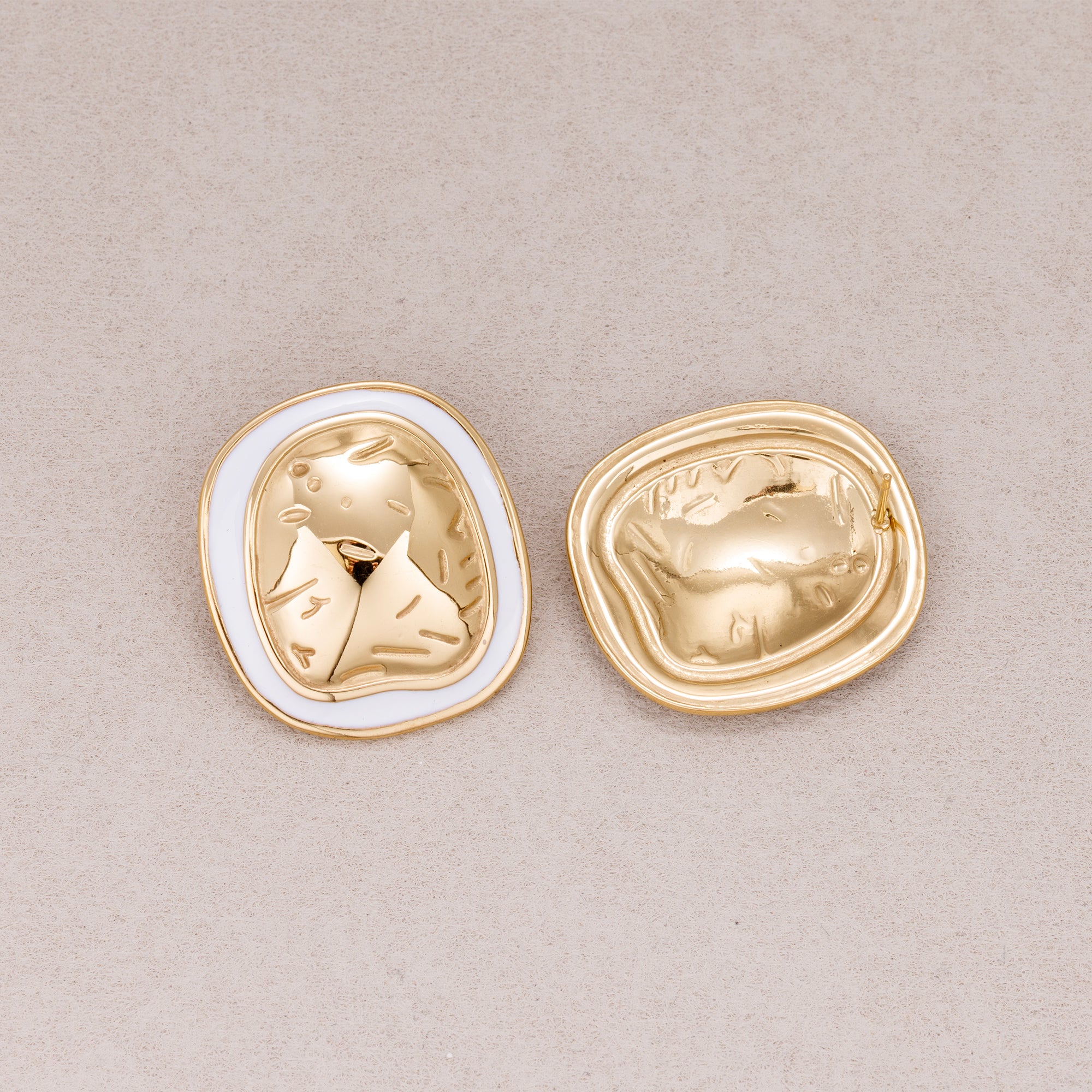 Gold PVD Stainless Steel Irregular Round Enamel Border Stud Earrings