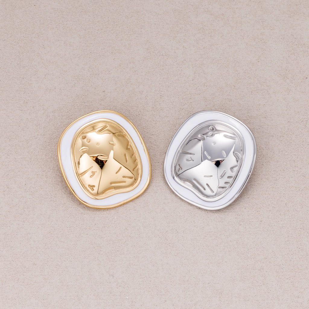 Gold PVD Stainless Steel Irregular Round Enamel Border Stud Earrings