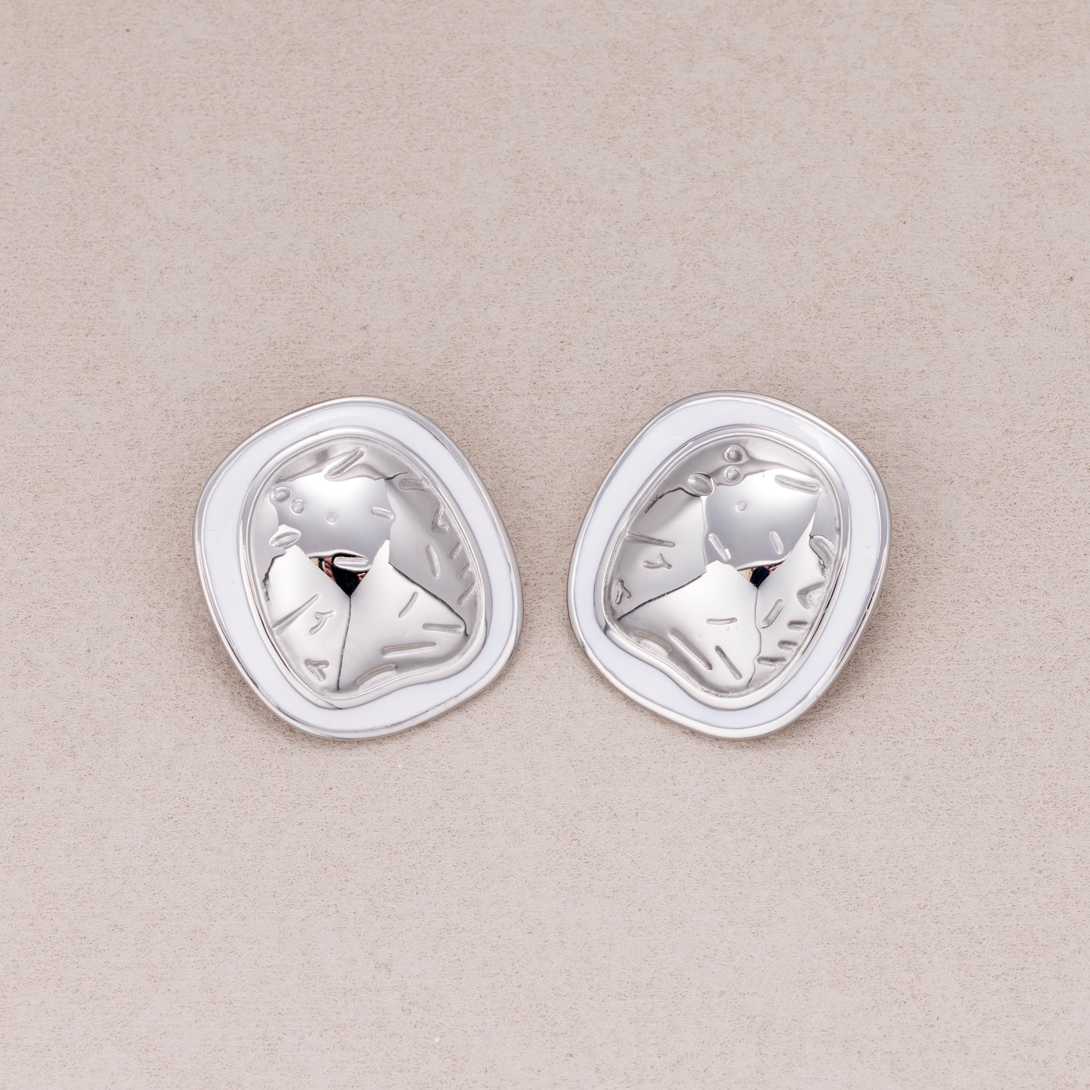 Gold PVD Stainless Steel Irregular Round Enamel Border Stud Earrings