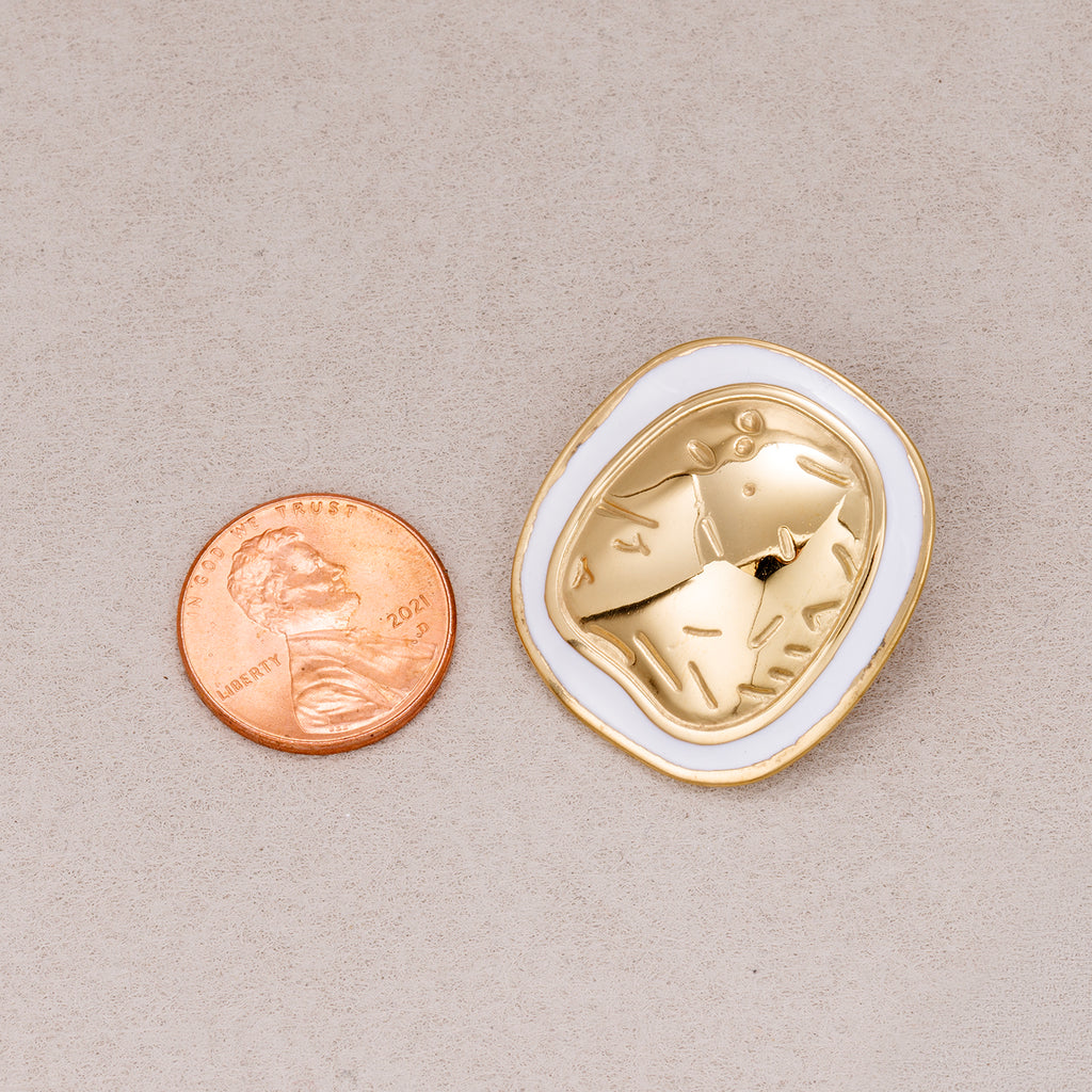 Gold PVD Stainless Steel Irregular Round Enamel Border Stud Earrings