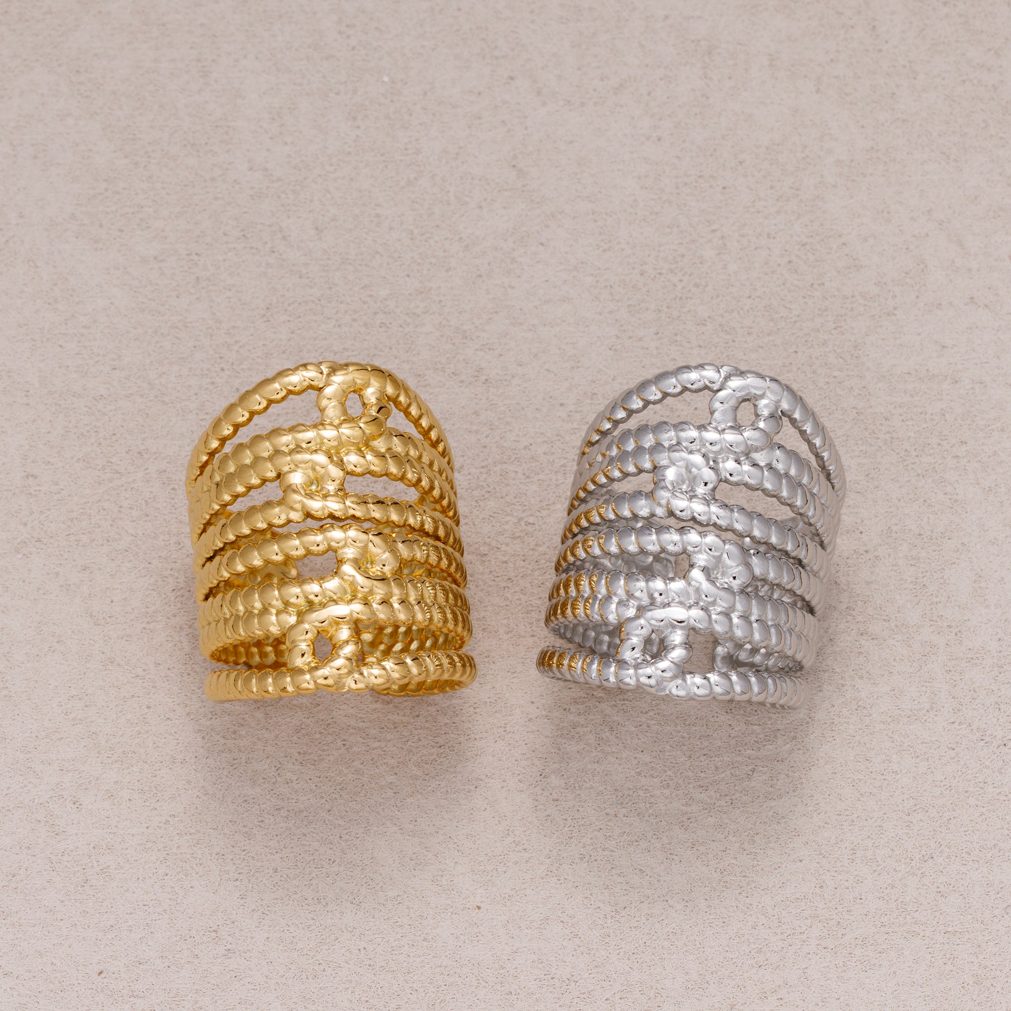 Gold PVD Stainless Steel Rope Knot Adjustable Statement Ring