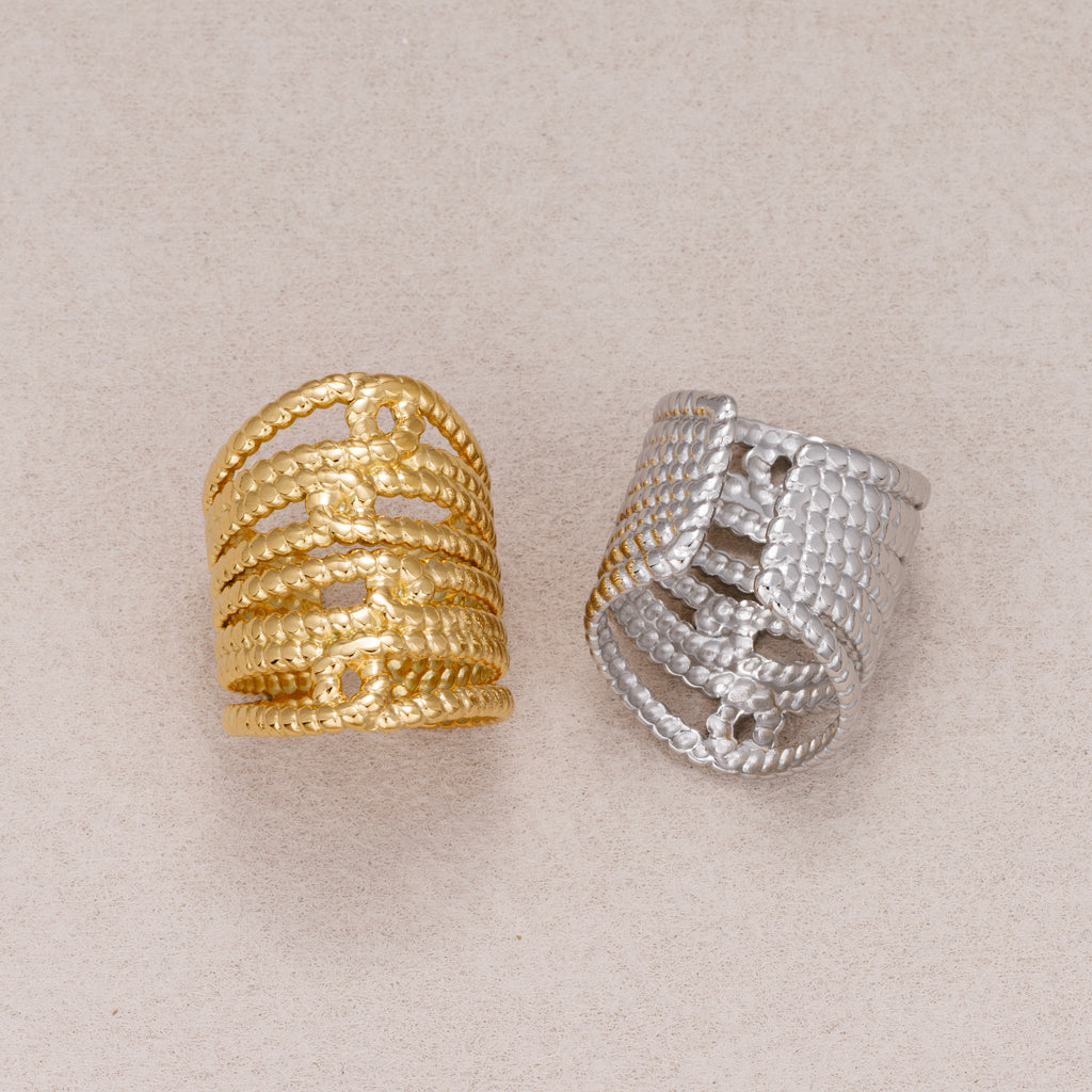 Gold PVD Stainless Steel Rope Knot Adjustable Statement Ring