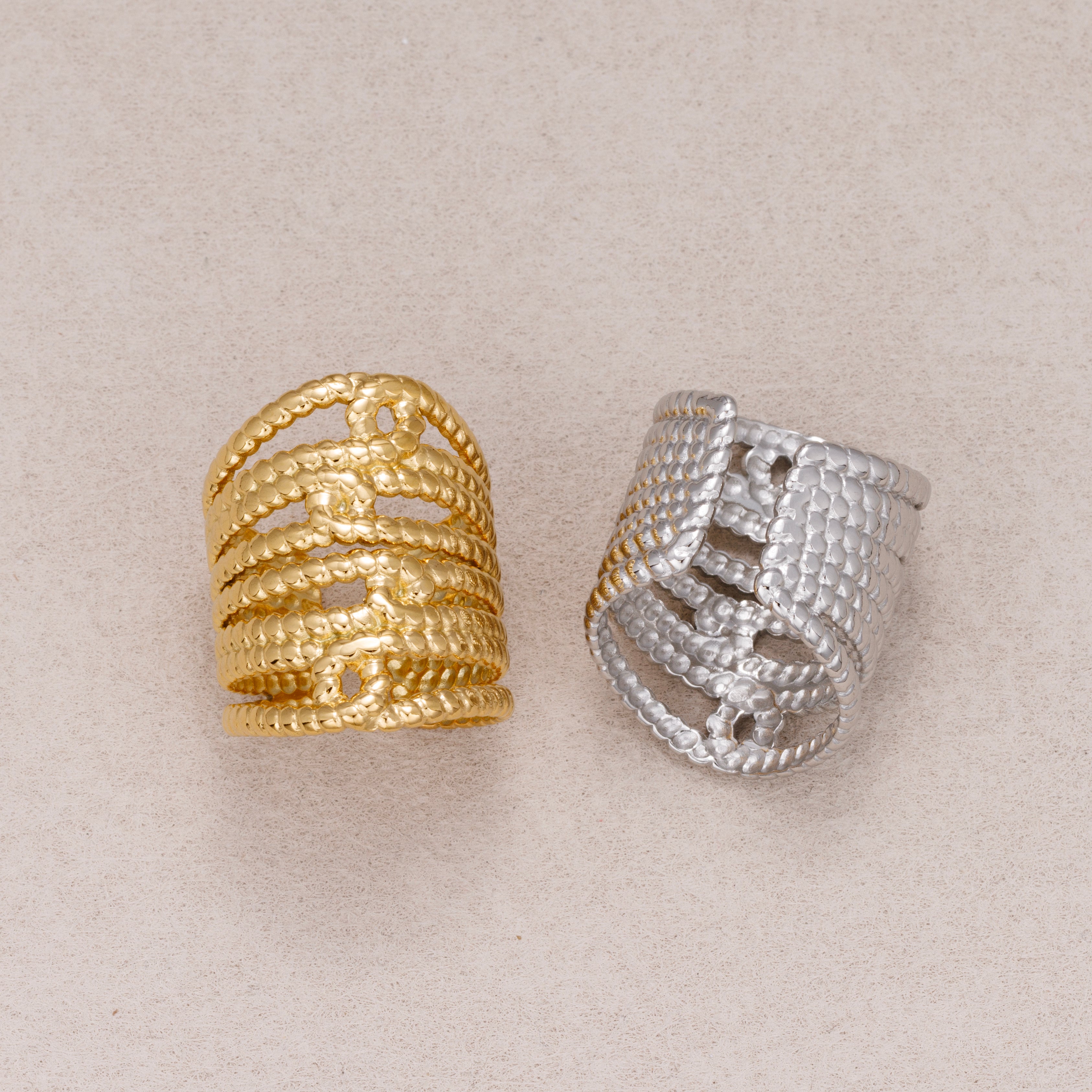 Gold PVD Stainless Steel Rope Knot Adjustable Statement Ring