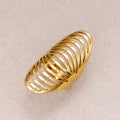 Gold PVD Stainless Steel Oval Multi Layer Hollow Adjustable Statement Ring