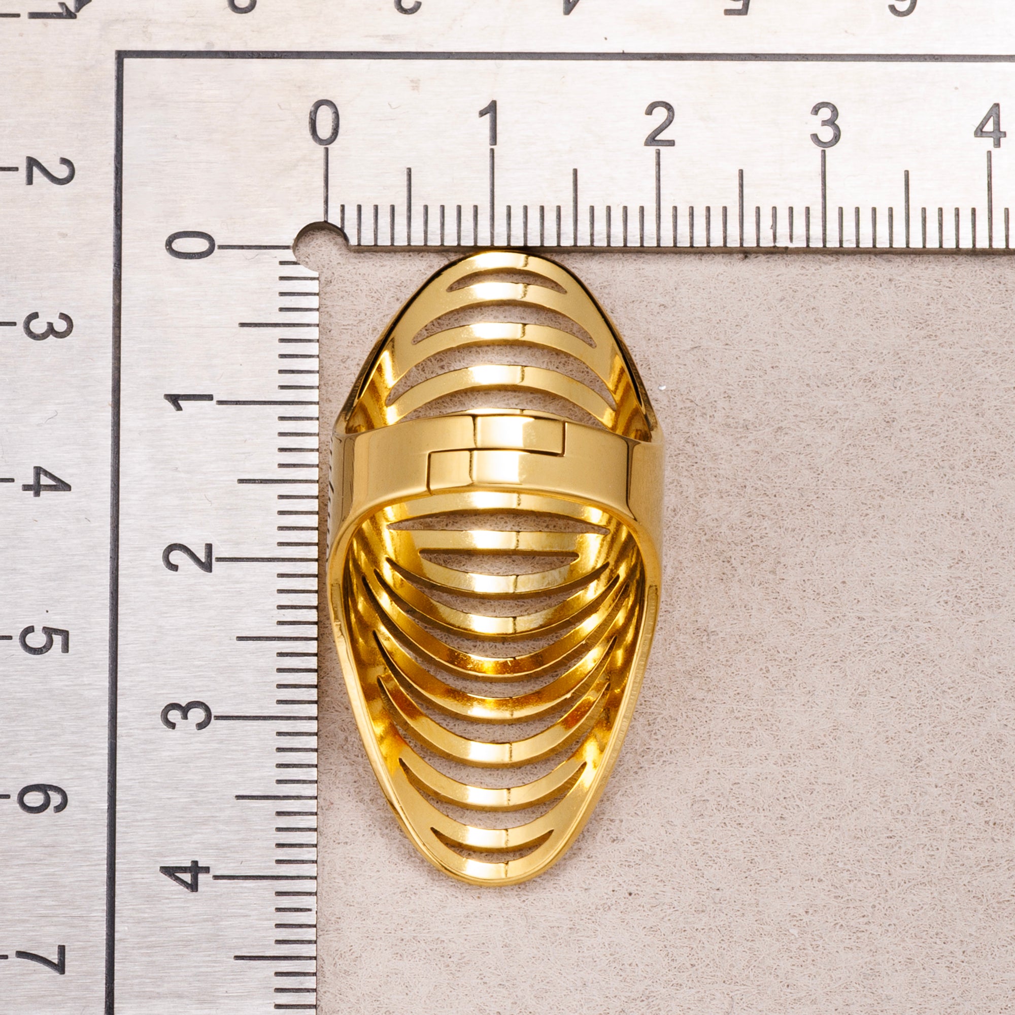 Gold PVD Stainless Steel Oval Multi Layer Hollow Adjustable Statement Ring