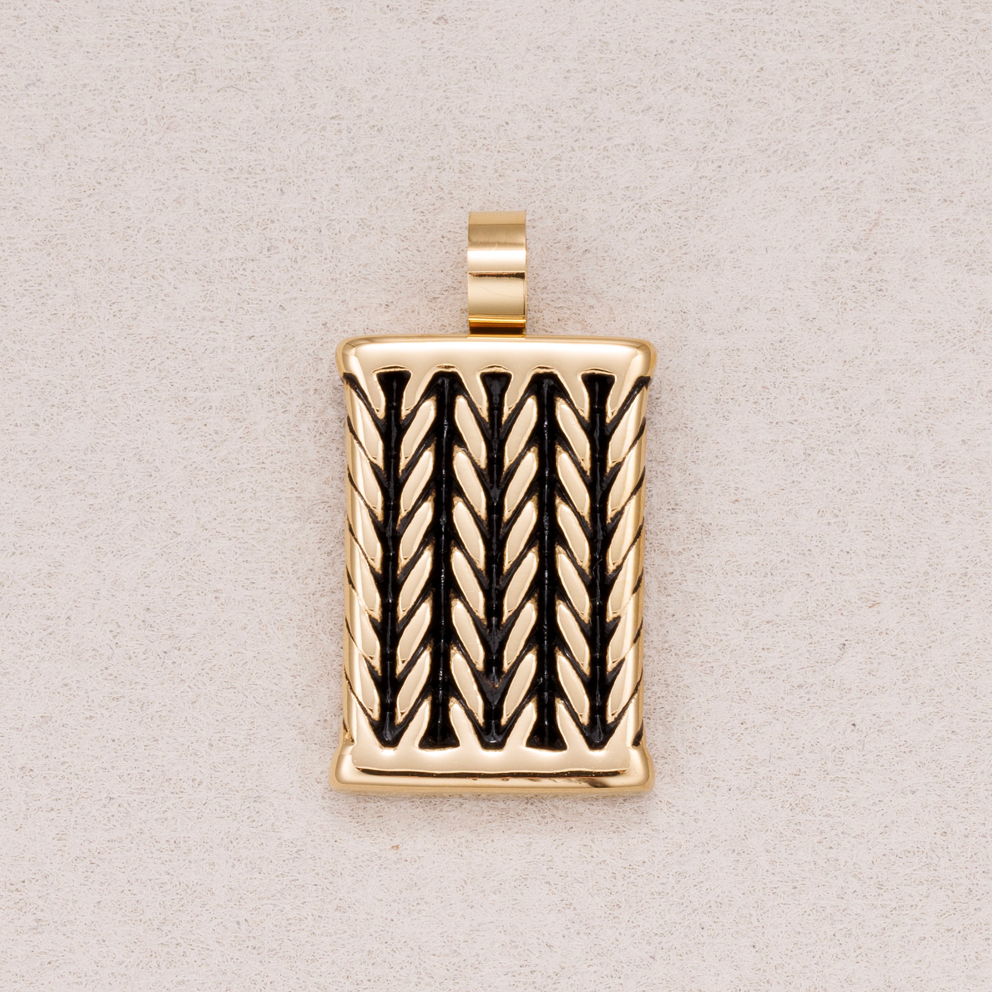Gold PVD Stainless Steel Wheat Pattern Rectangular Tag Pendants