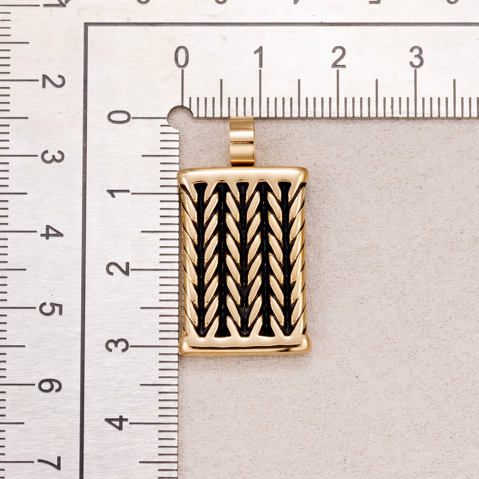 Gold PVD Stainless Steel Wheat Pattern Rectangular Tag Pendants