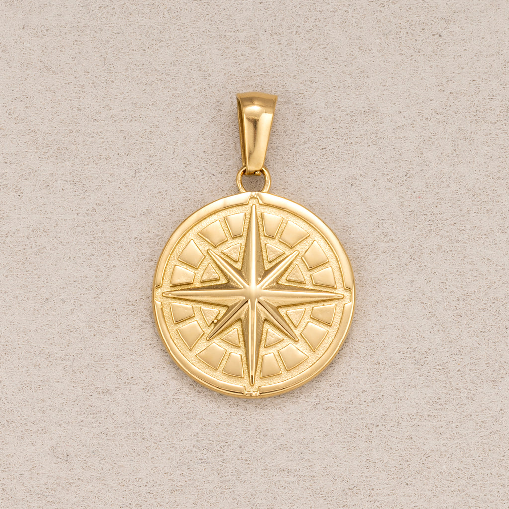 Gold PVD Stainless Steel Compass North Star Medallion Pendant