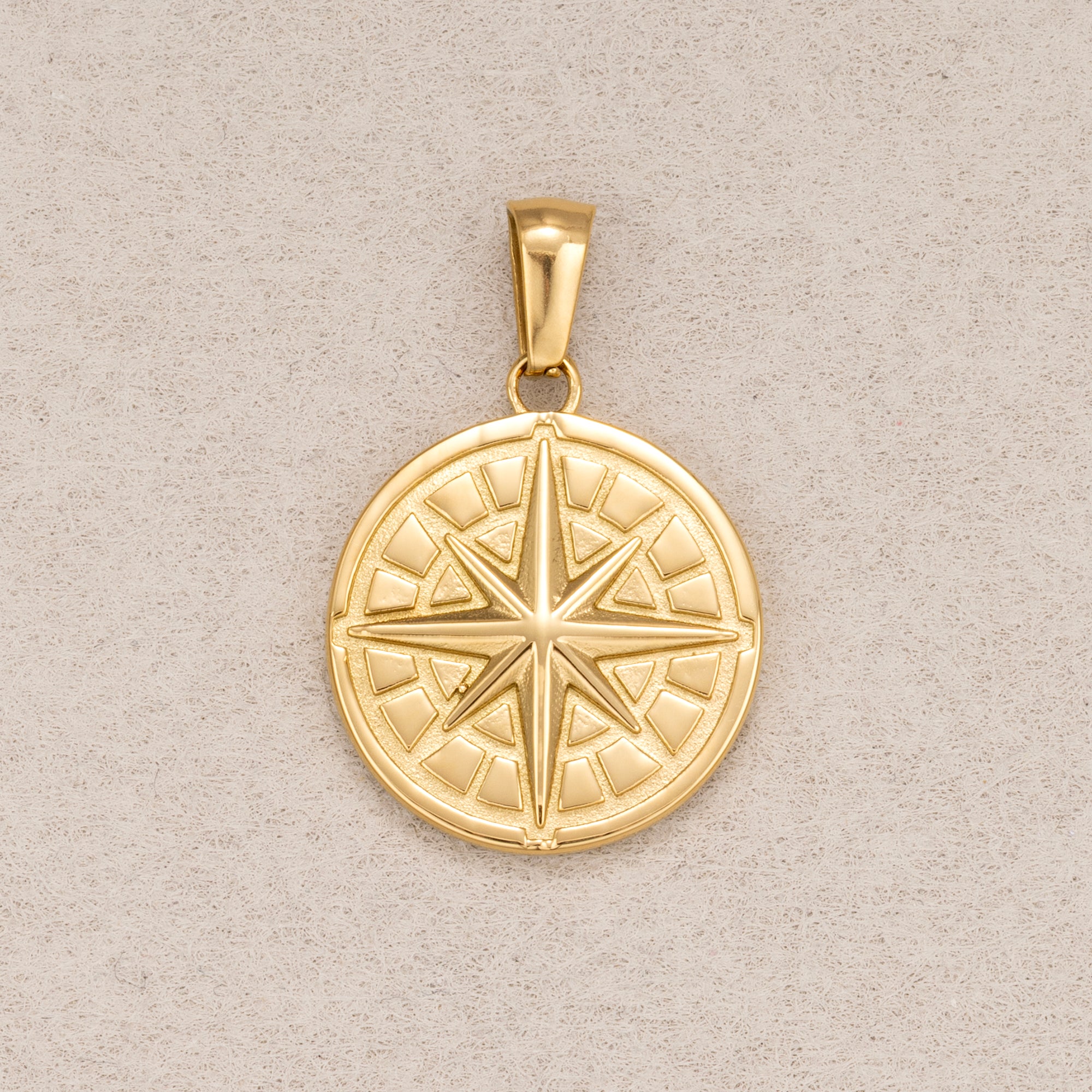 Gold PVD Stainless Steel Compass North Star Medallion Pendant
