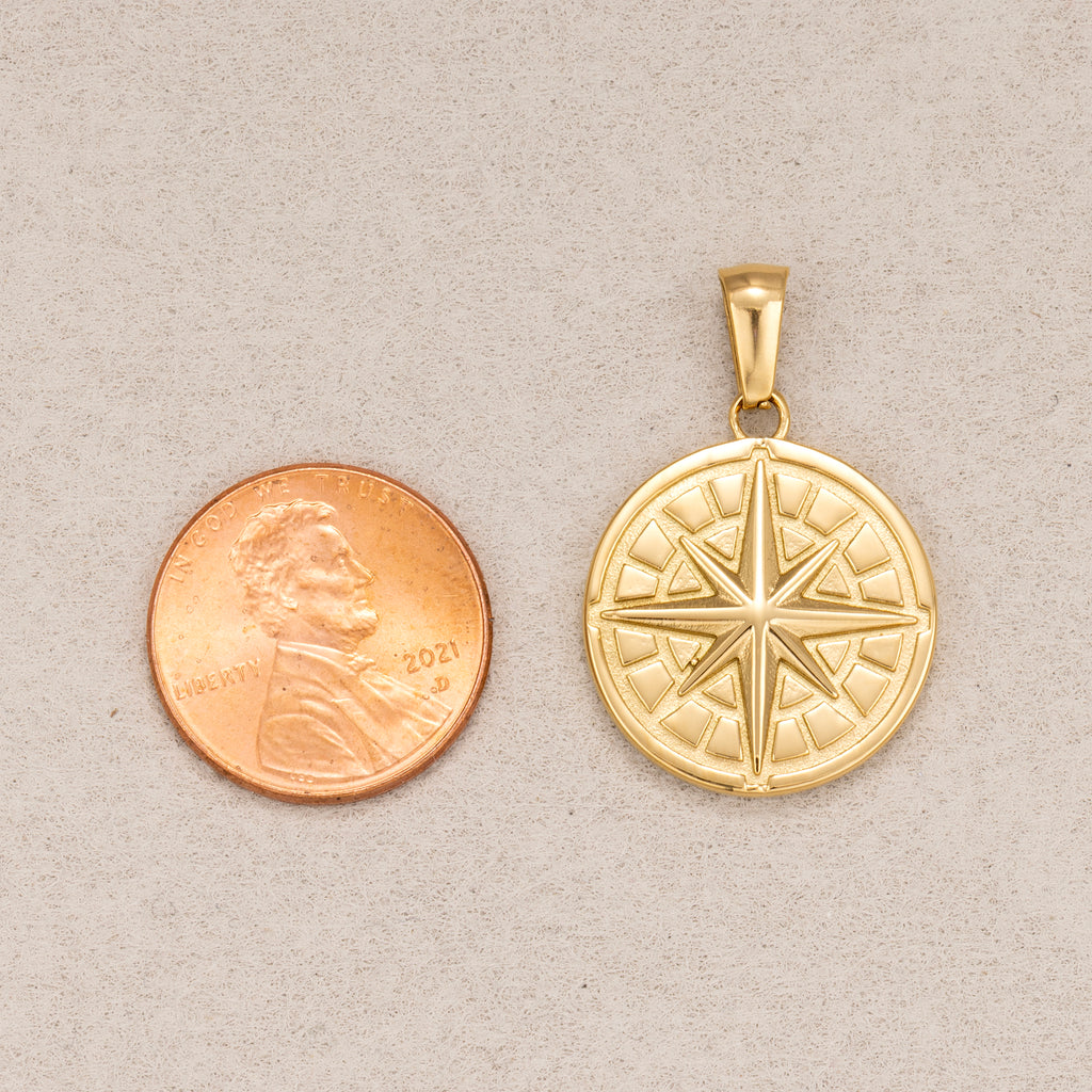 Gold PVD Stainless Steel Compass North Star Medallion Pendant