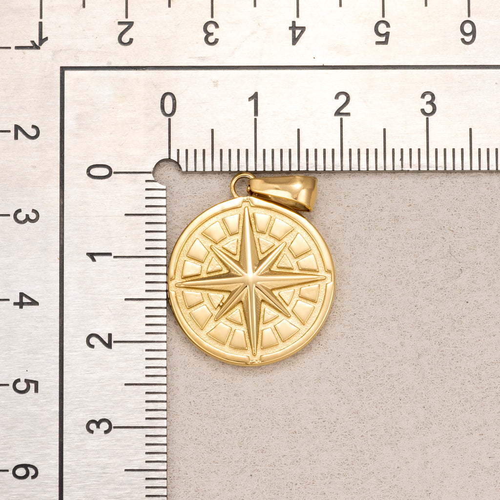 Gold PVD Stainless Steel Compass North Star Medallion Pendant