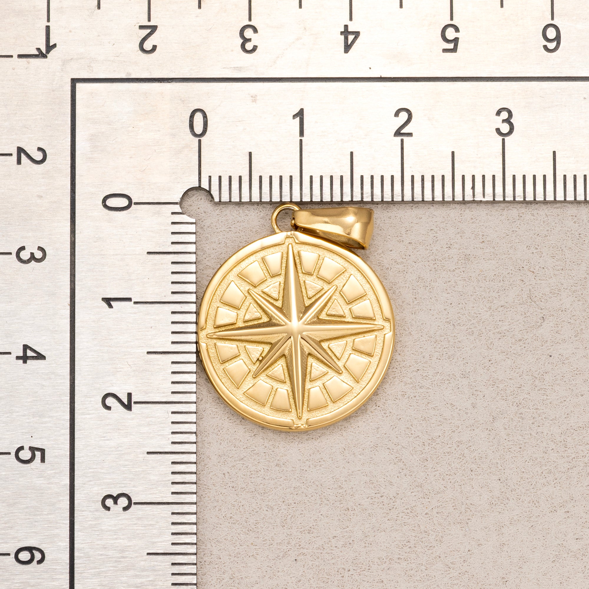 Gold PVD Stainless Steel Compass North Star Medallion Pendant