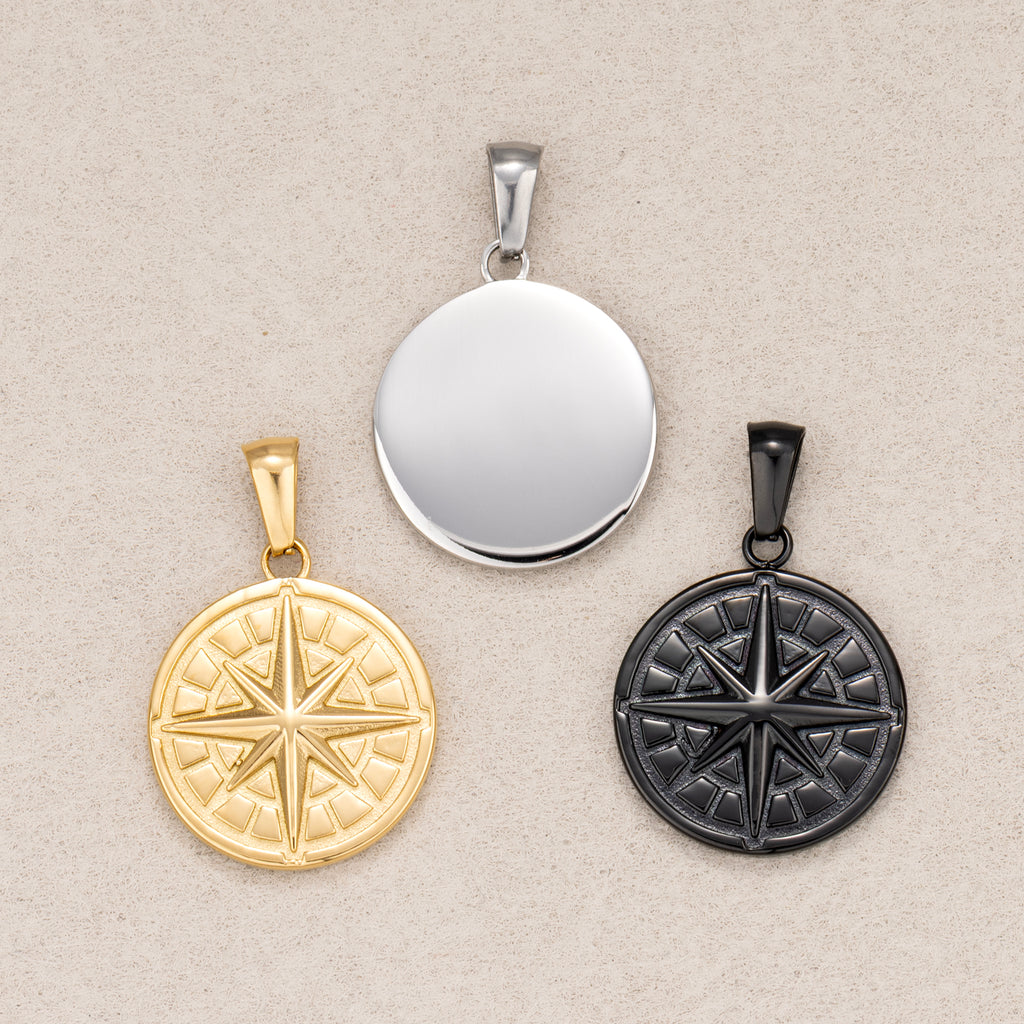 Gold PVD Stainless Steel Compass North Star Medallion Pendant